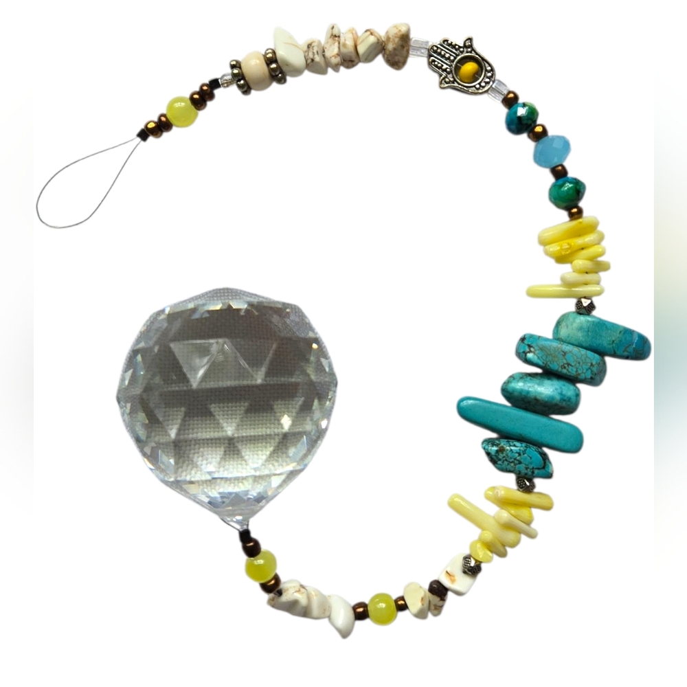 Colorful Beaded Suncatcher with Crystal Prism-handmade
